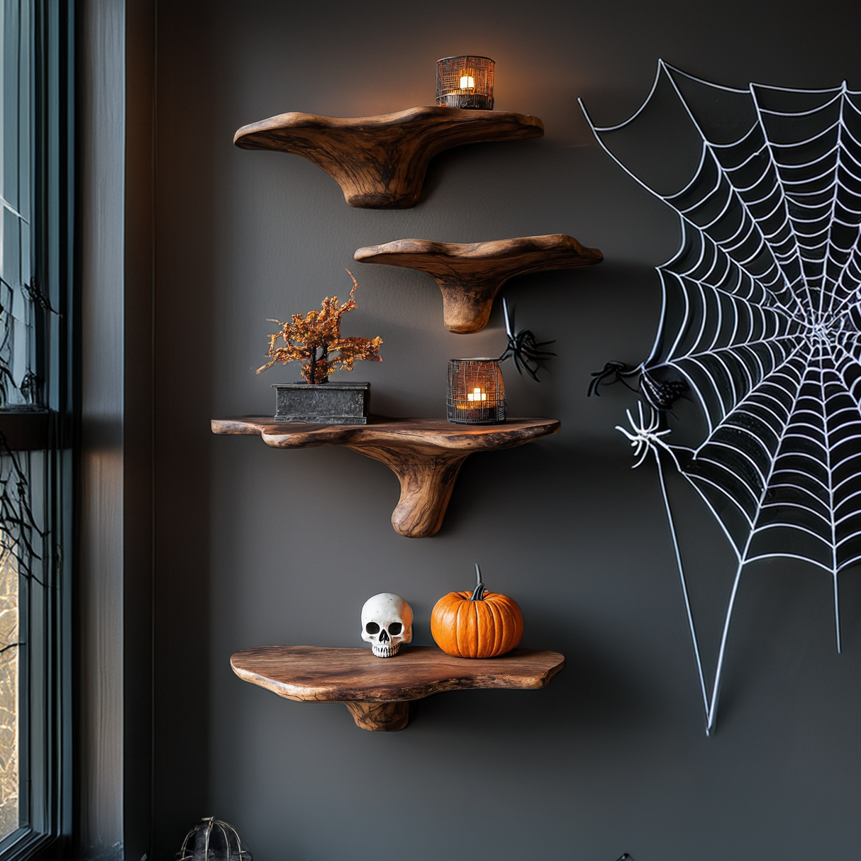Farmhouse Wooden Mushroom Shelf For Halloween Party Decoration
