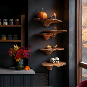 Farmhouse Live Edge Mushroom Shelf For Halloween Bedroom Decor