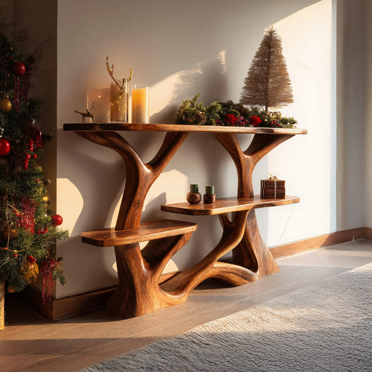 Farmhouse Solid Wood Console Table For Christmas Home Decoration