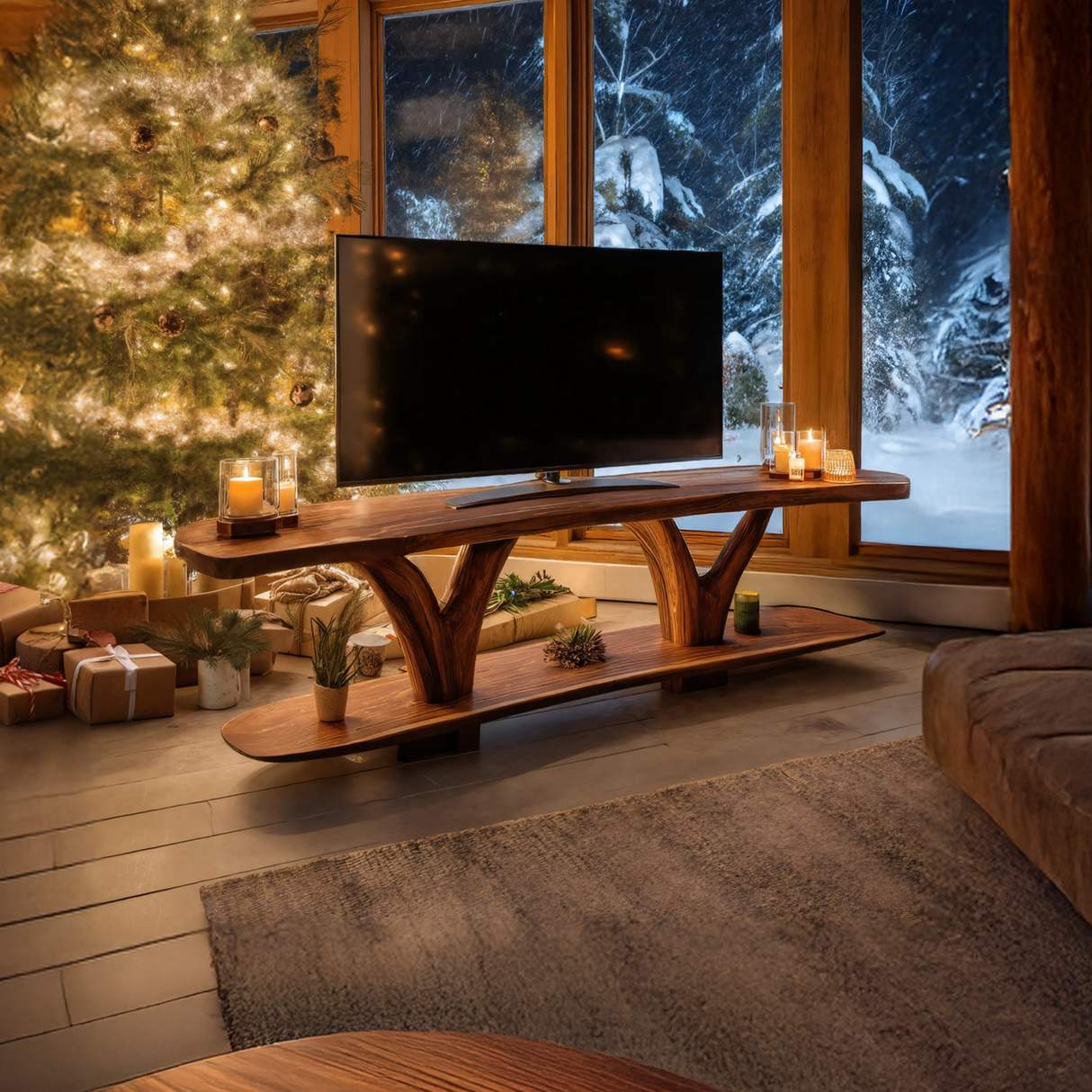 Farmhouse Solid Wood TV Console For Cozy Holiday Decoration