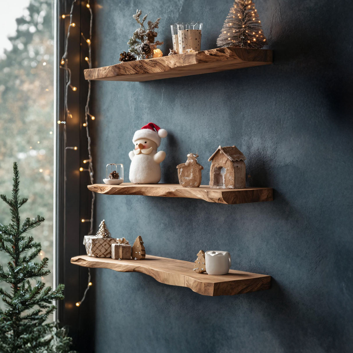 Handcrafted Live Edge Floating Shelf For Entryway Xmas Design