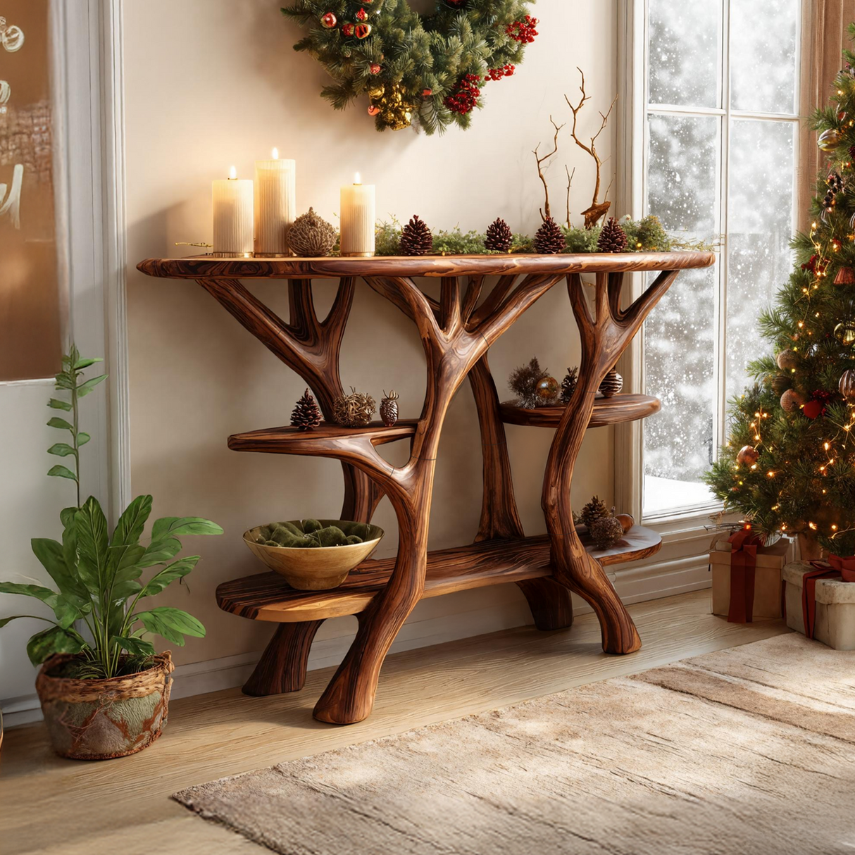 Rustic Solid Wood Console Table For Holiday Living Room Decor