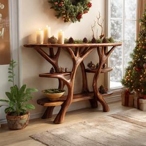 Rustic Solid Wood Console Table For Holiday Living Room Decor