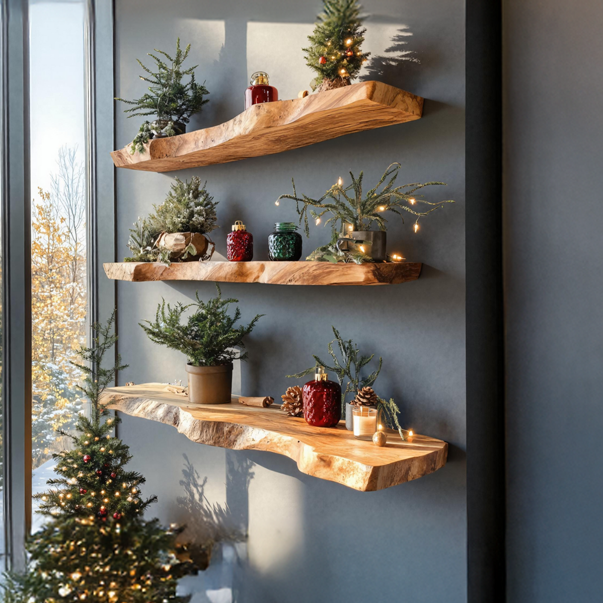 Handcrafted Wooden Floating Shelf For Entryway Christmas Design