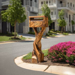 Farmhouse Wooden Sculpture Mailbox For Patio Rustic Garden Design
