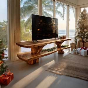 Farmhouse Wooden Live Edge TV Console For Winter Decor Style
