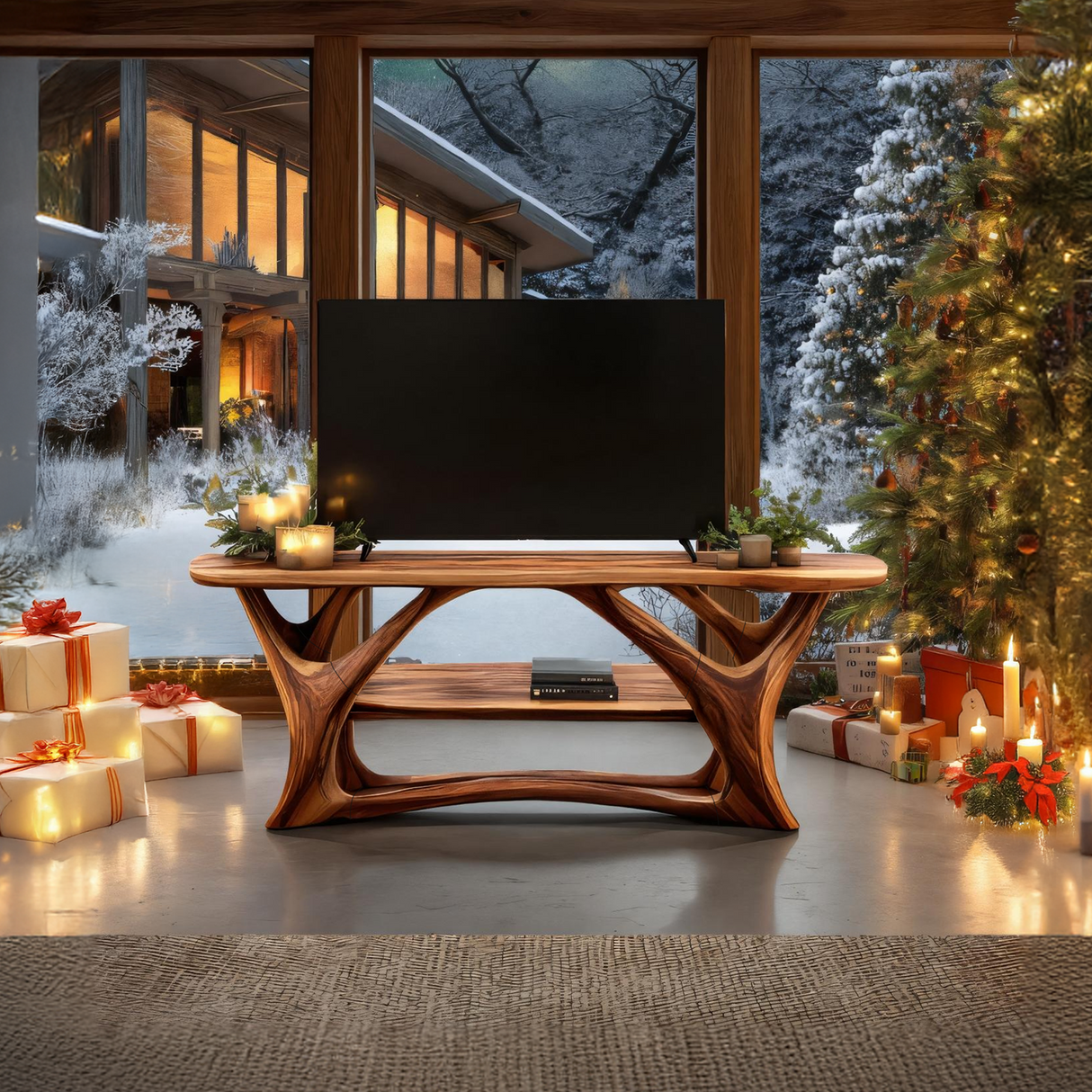 Farmhouse Live Edge TV Stand For Festive Living Room Decor