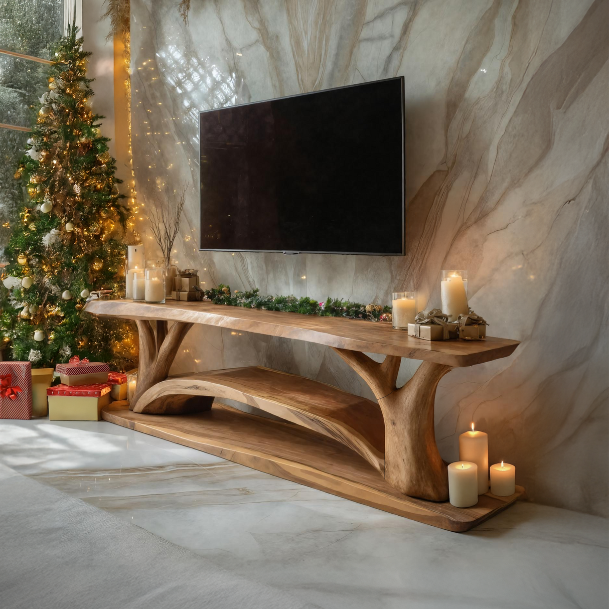 Farmhouse Solid Wood TV Console For Christmas Furniture Design