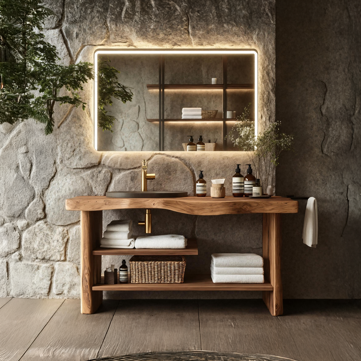 Handcrafted Wooden Storage Vanity For Bathroom Decor