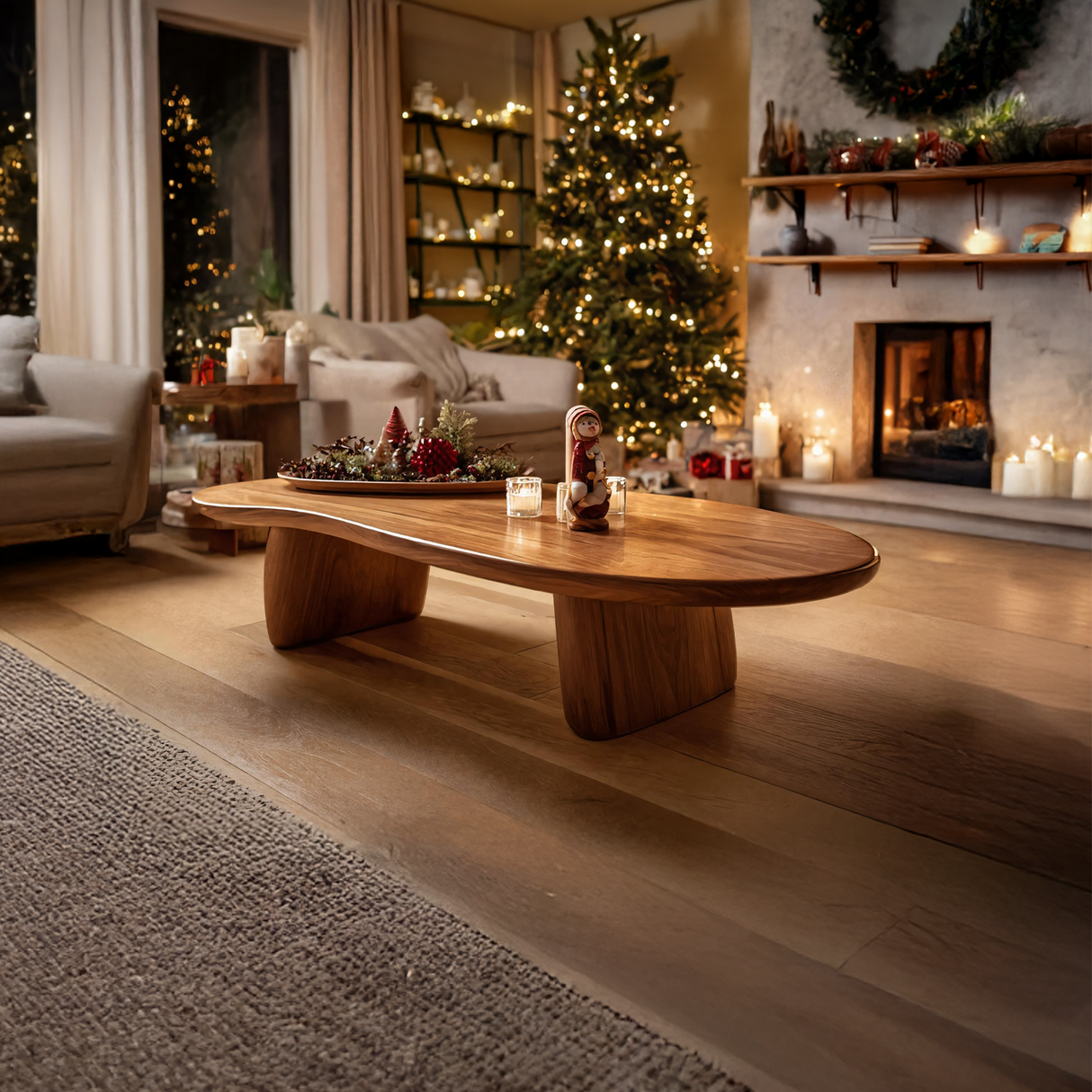 Rustic Solid Wood Coffee Table For Holiday Decoration