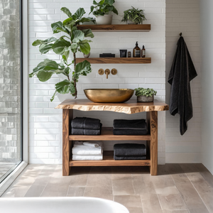 Farmhouse Wooden Vanity For Bathroom Furniture Setup