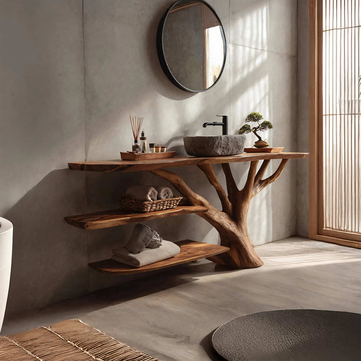 Farmhouse Wooden Live Edge Bathroom Vanity For Rustic Bathroom Design