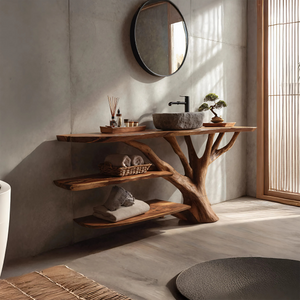 Farmhouse Wooden Live Edge Bathroom Vanity For Rustic Bathroom Design