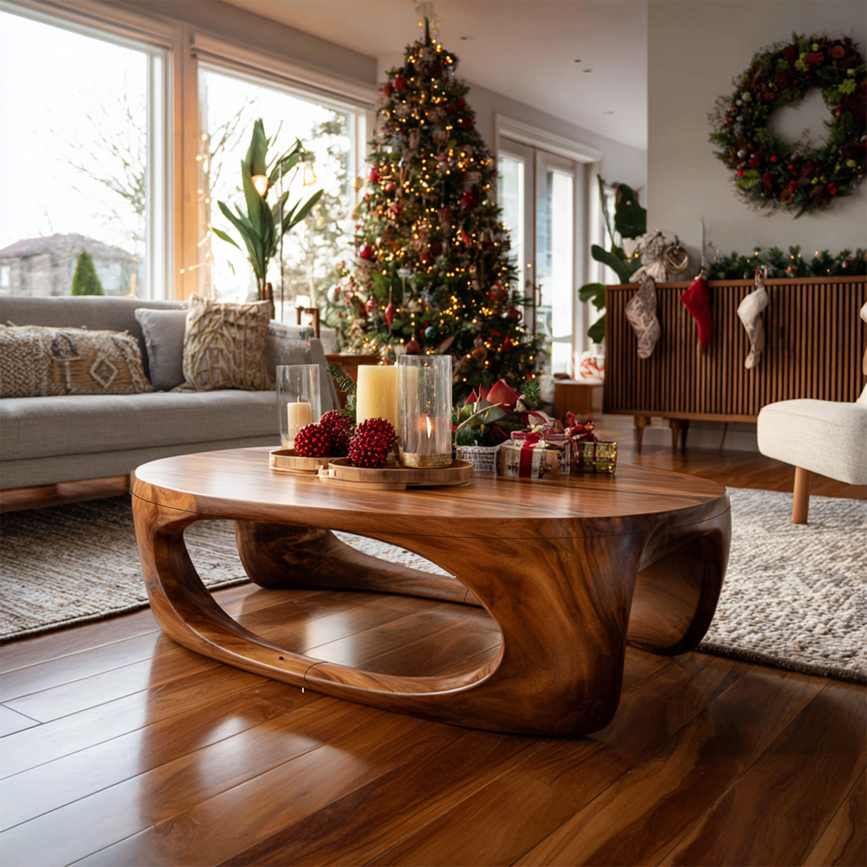 Farmhouse Solid Wood Low Coffee Table For Cozy Holiday Furniture