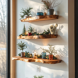 Mid Century Live Edge Floating Shelf For Xmas Bedroom Decoration