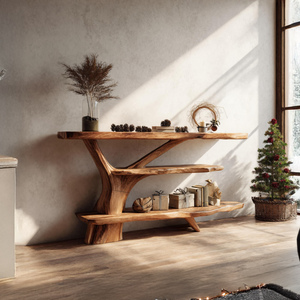 Farmhouse Wooden Live Edge Console Table For Xmas Entryway Seasonal Accent