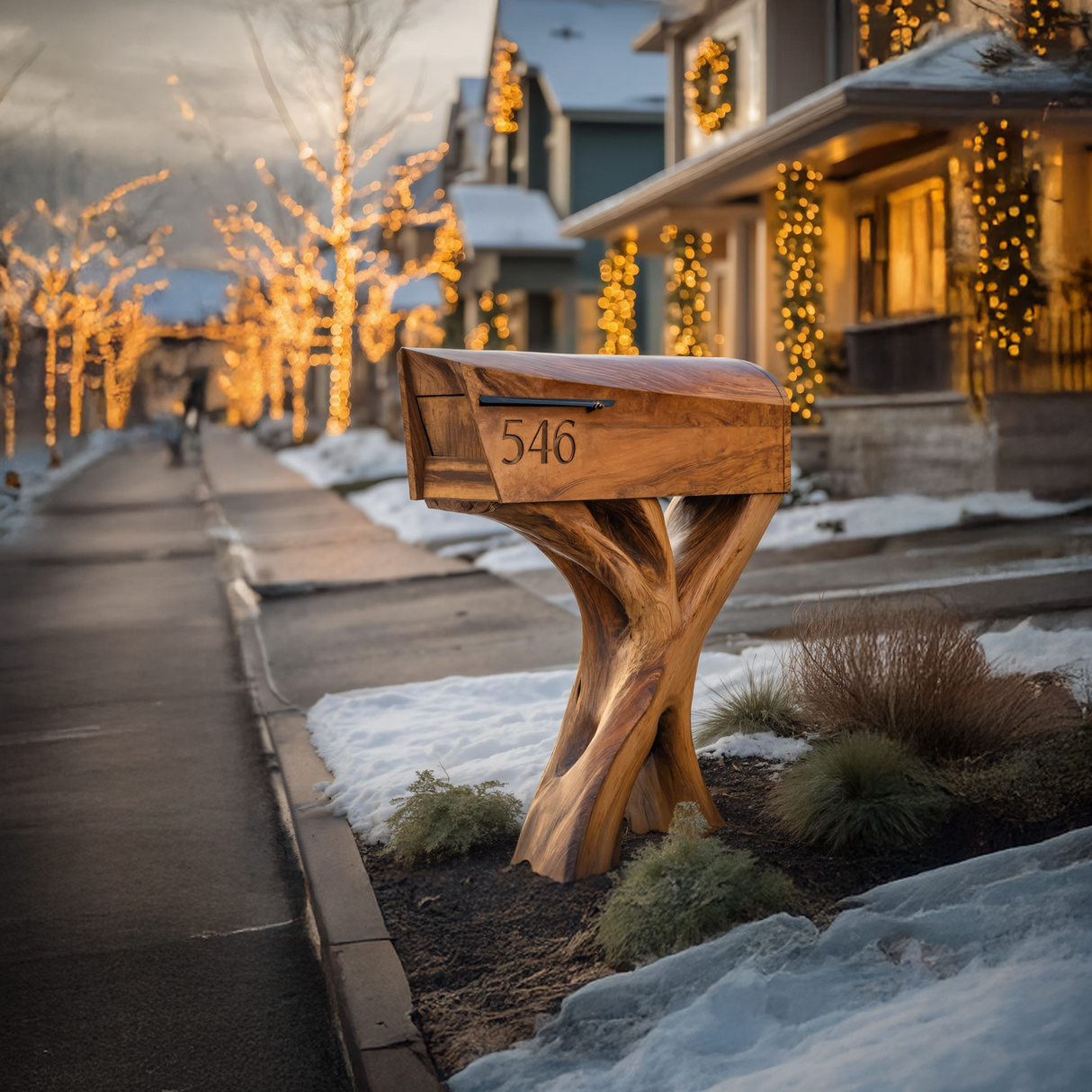 Modern Solid Wood Sculpture Mailbox For Patio Garden Yard Decor