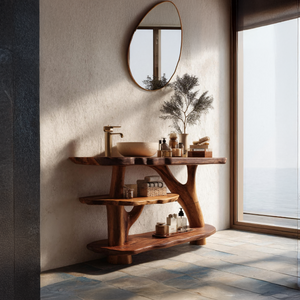 Farmhouse Live Edge Tree Trunk Vanity For Country Style Furniture Decor