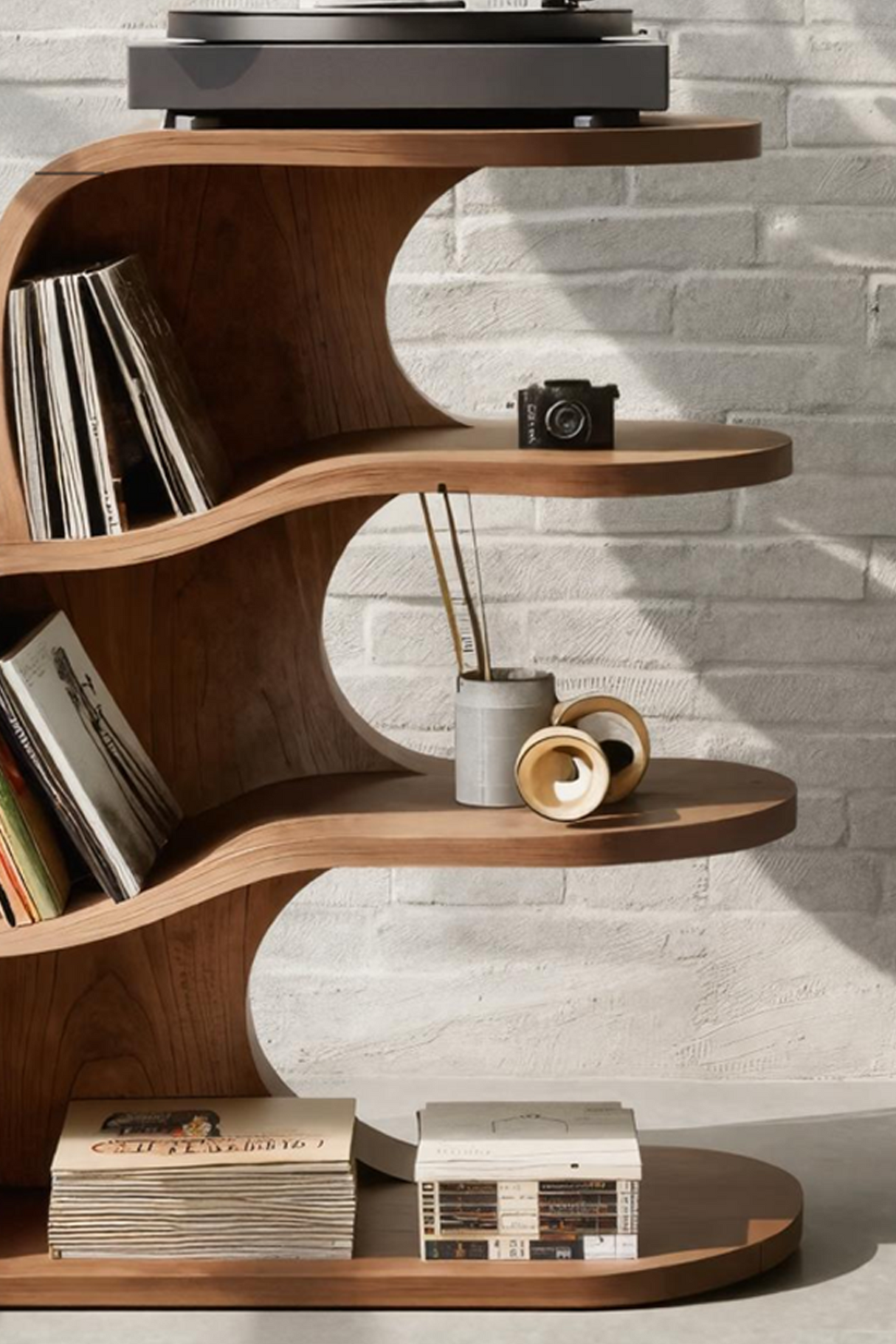 Farmhouse Wooden Record Player Cabinet For Entryway