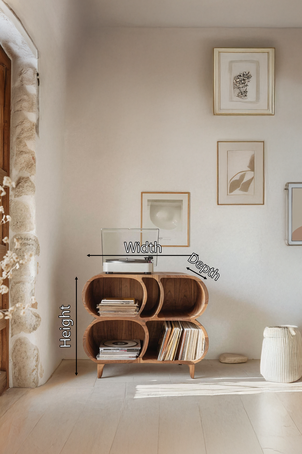 Farmhouse Wood Record Player Stand For Furniture Decor