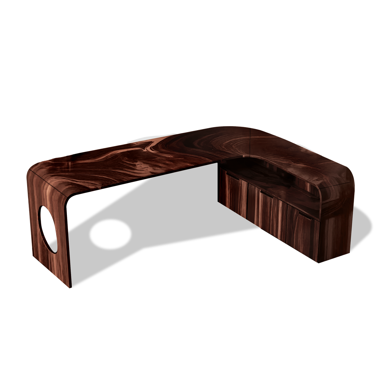 Modern L Shaped Wooden Desk With Rounded Corners For Executive Office