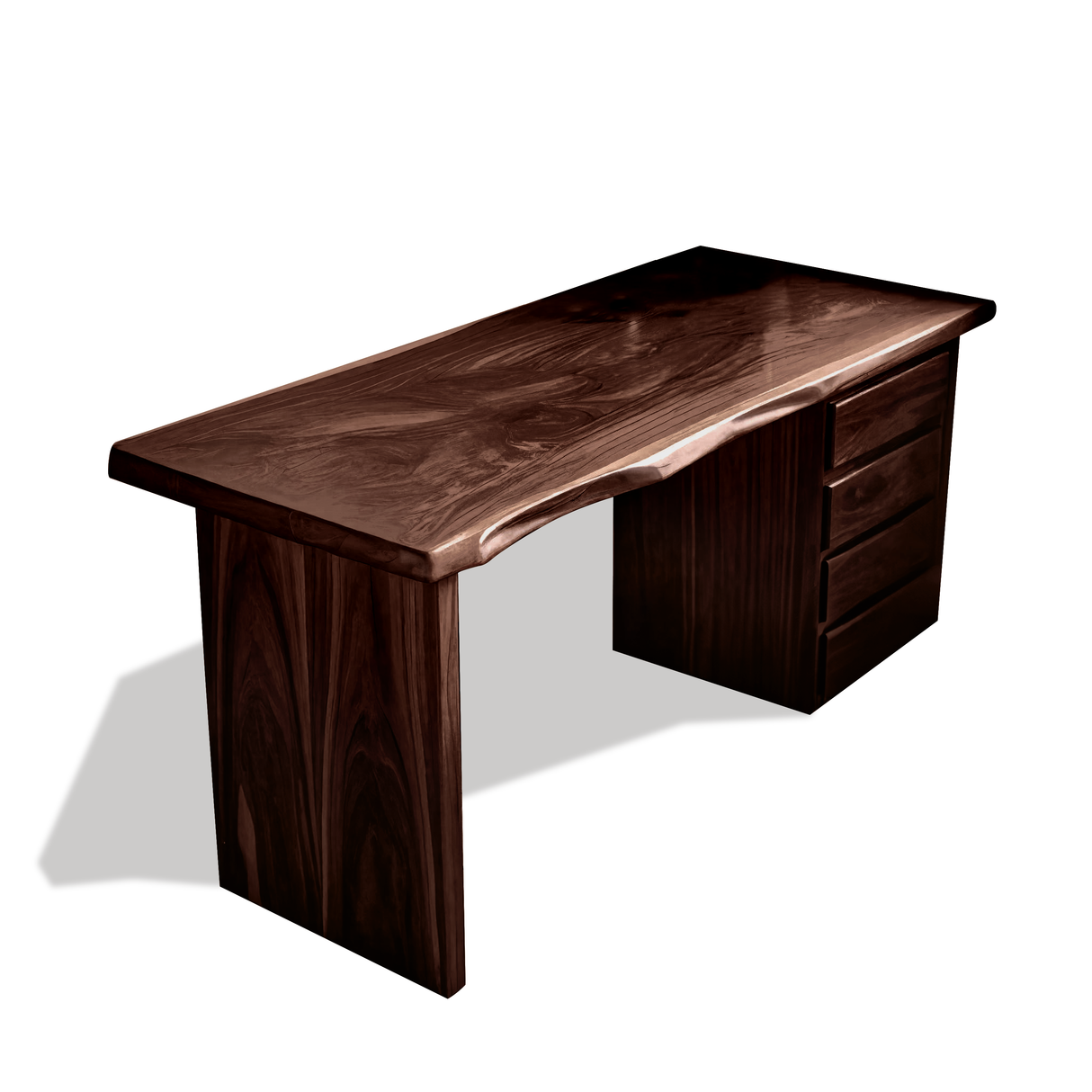 Rustic Live Edge Wooden Desk With Drawers For Home Office Or Study