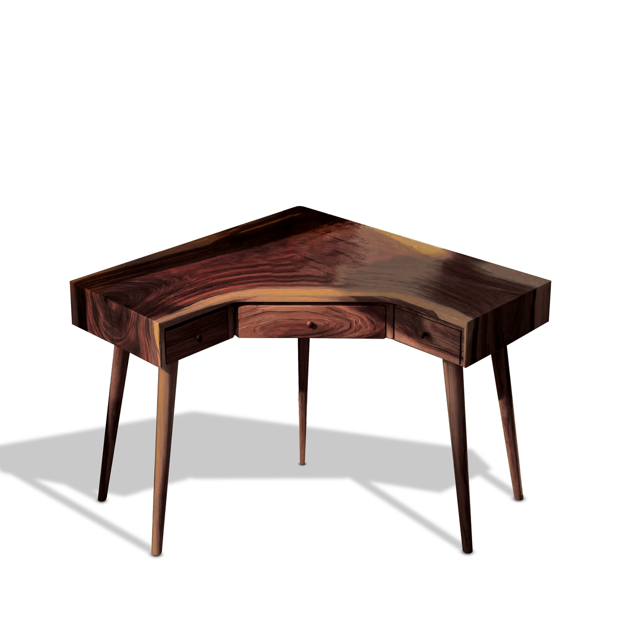 Mid Century Corner Wooden Desk With Drawer For Home Office Or Study