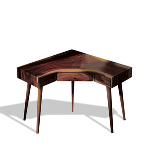Mid Century Corner Wooden Desk With Drawer For Home Office Or Study
