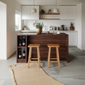 Contemporary Warm Wood Bar Table With Storage For Kitchen Or Breakfast Nook