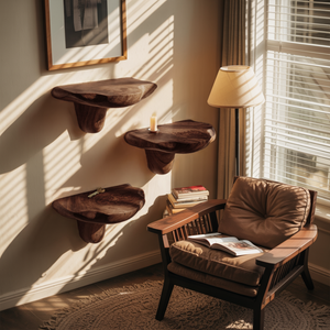 Mid Century Live Edge Mushroom Shelf For Unique Home Furniture Decor