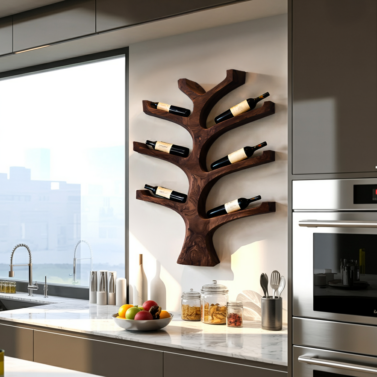 Rustic Wall Mounted Tree Branch Wine Holder For Kitchen