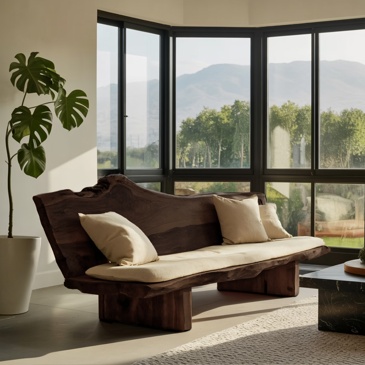 Organic Wood Sofa With Natural Edge Design For Home Decoration