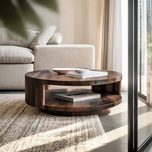 Modern Round Coffee Table With Shelf For Living Room And Lounge