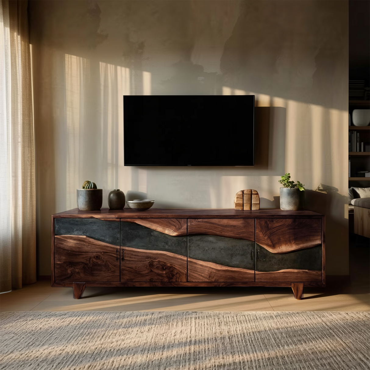 Farmhouse Solid Wood Media Console For Home Decor