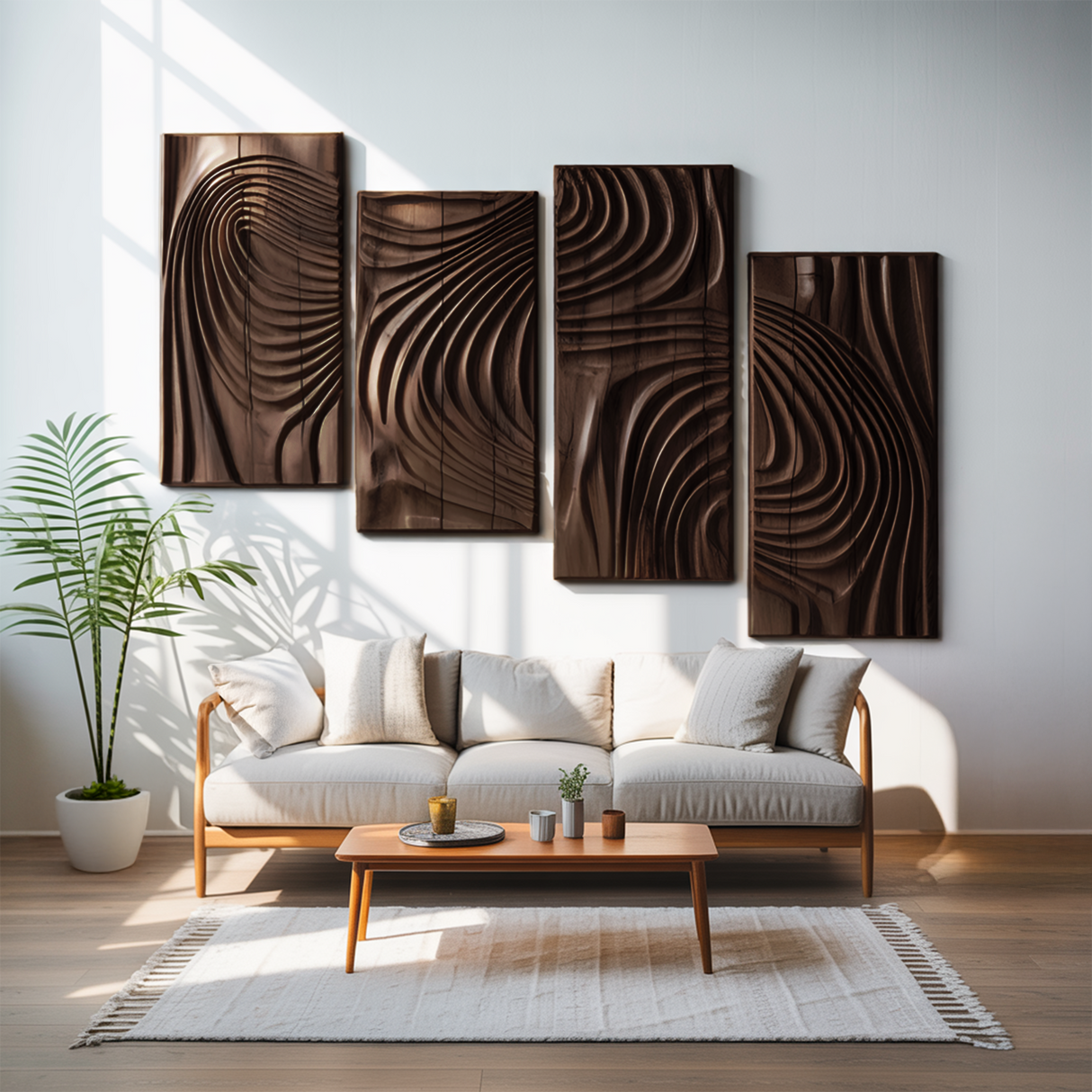 Carved Wall Art Panel With Abstract Wave Design For Hallway