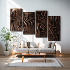 Carved Wall Art Panel With Abstract Wave Design For Hallway