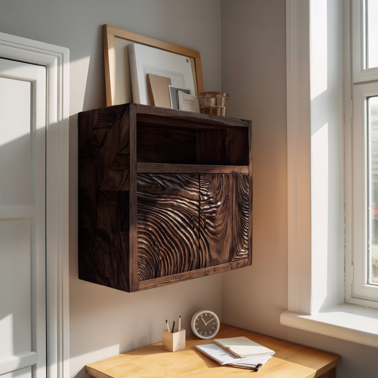 Minimalist Natural Wood Kitchen Wall Storage Shelf For Pantry