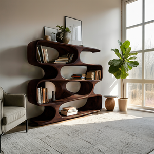 Modern Curved Bookcase For Living Room Decor