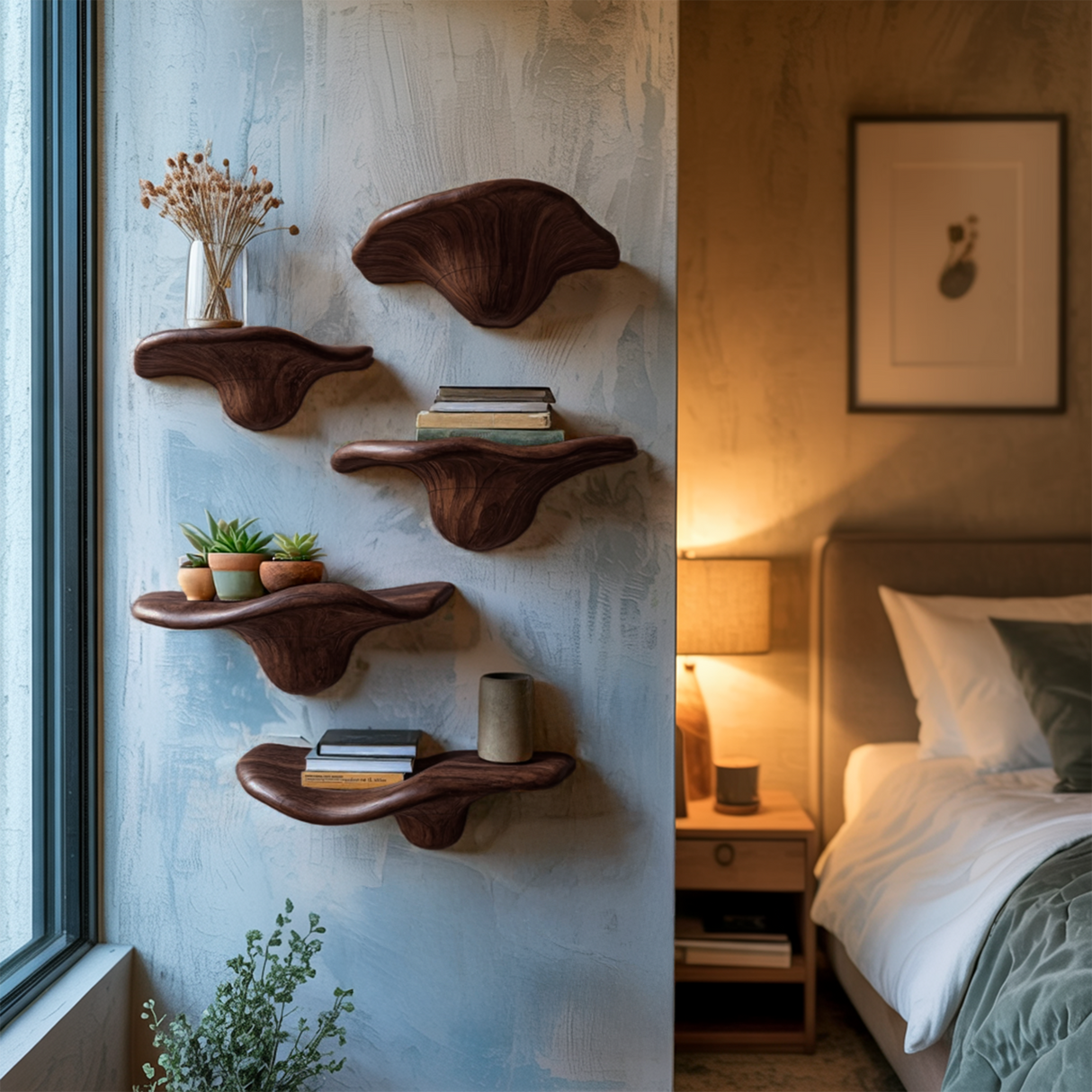 Modern Solid Wood Mushroom Shelf For Living Room Display Decor