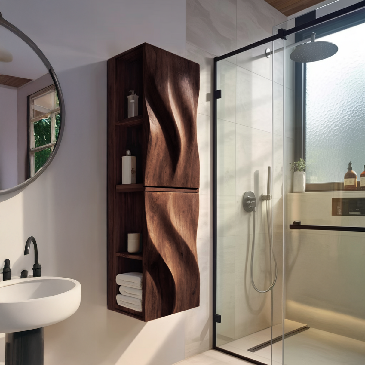 Luxury Bathroom Cabinet Wave Carved Doors For Bathroom