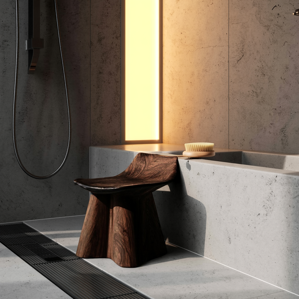 Farmhouse Shower Stool For Rustic Bathroom Interiors