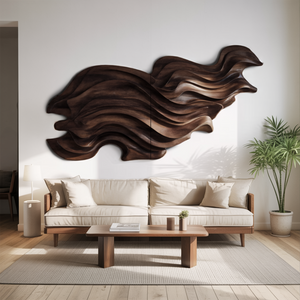 Flowing Wave Wall Sculpture With Abstract Carving For Living Room