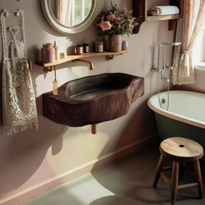 Handcrafted Wall Mounted Wooden Bathroom Sink For Bathroom Furniture Decor