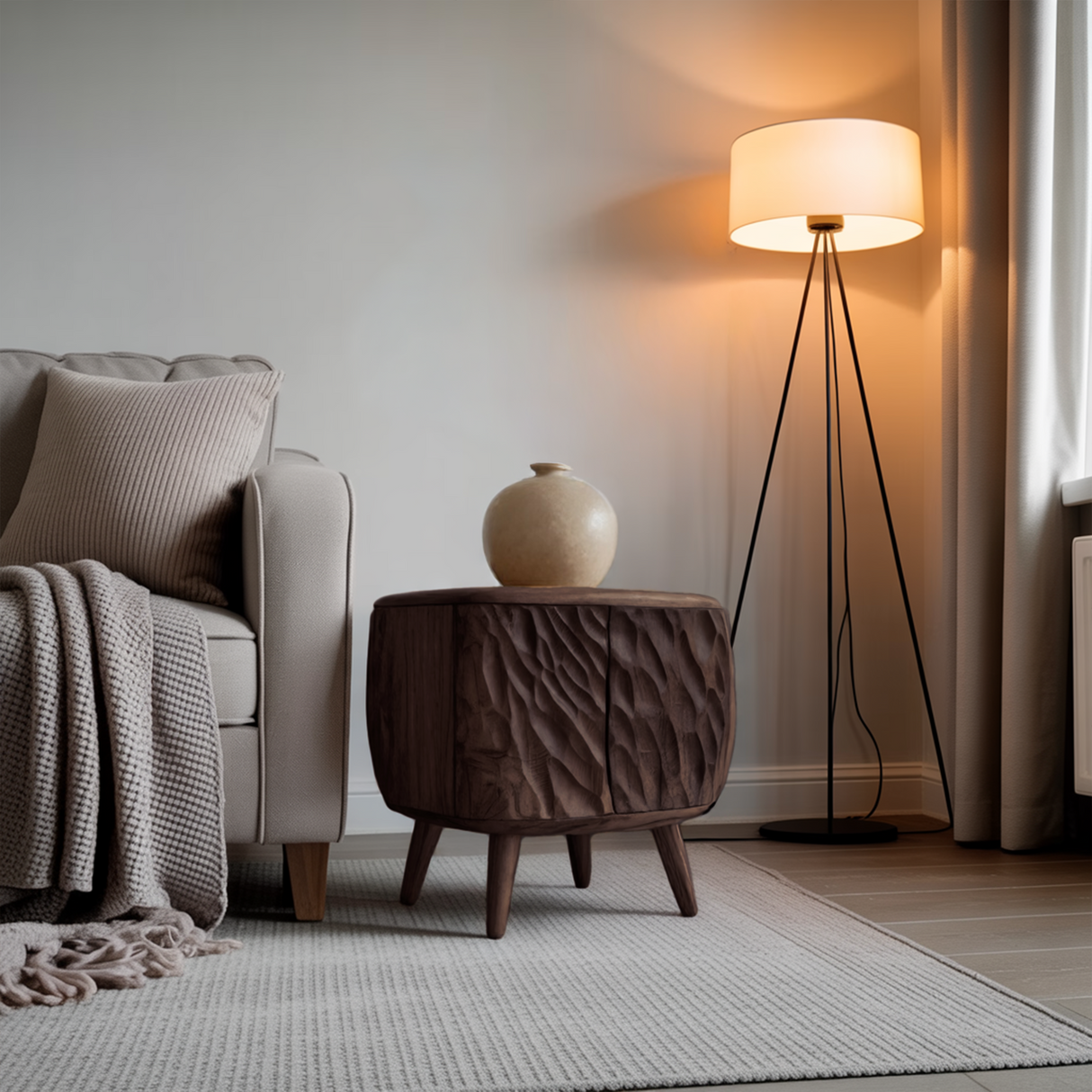 Artistic Carved Side Table For Living Room