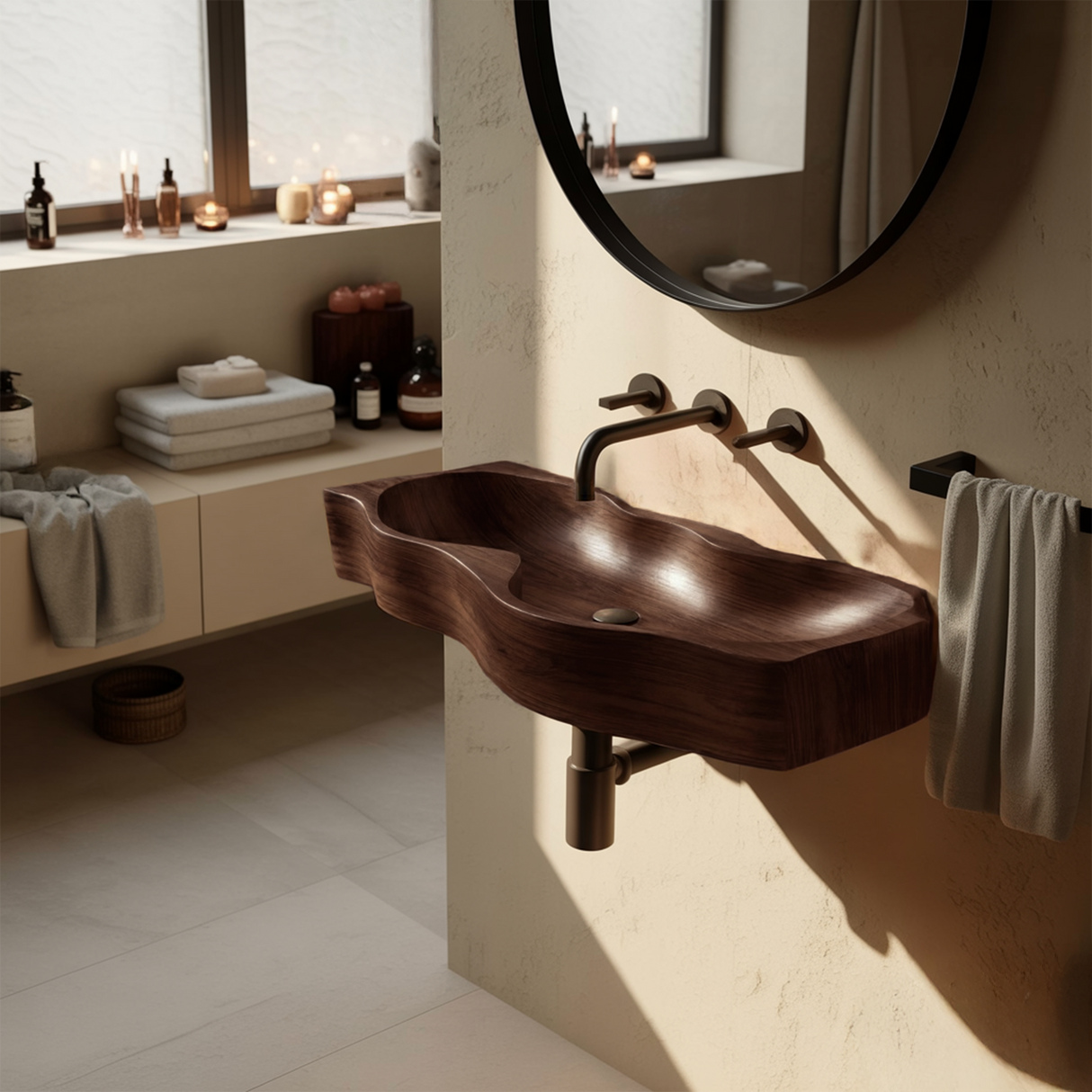 Mid Century Wooden Live Edge Wood Basin For High End Bathroom Decor