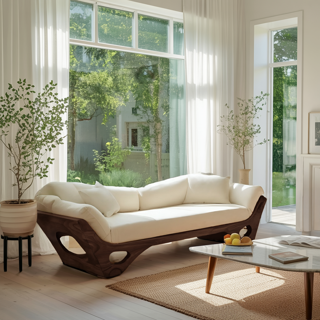Artistic Wooden Sofa With Sculptural Organic Frame For Contemporary Home