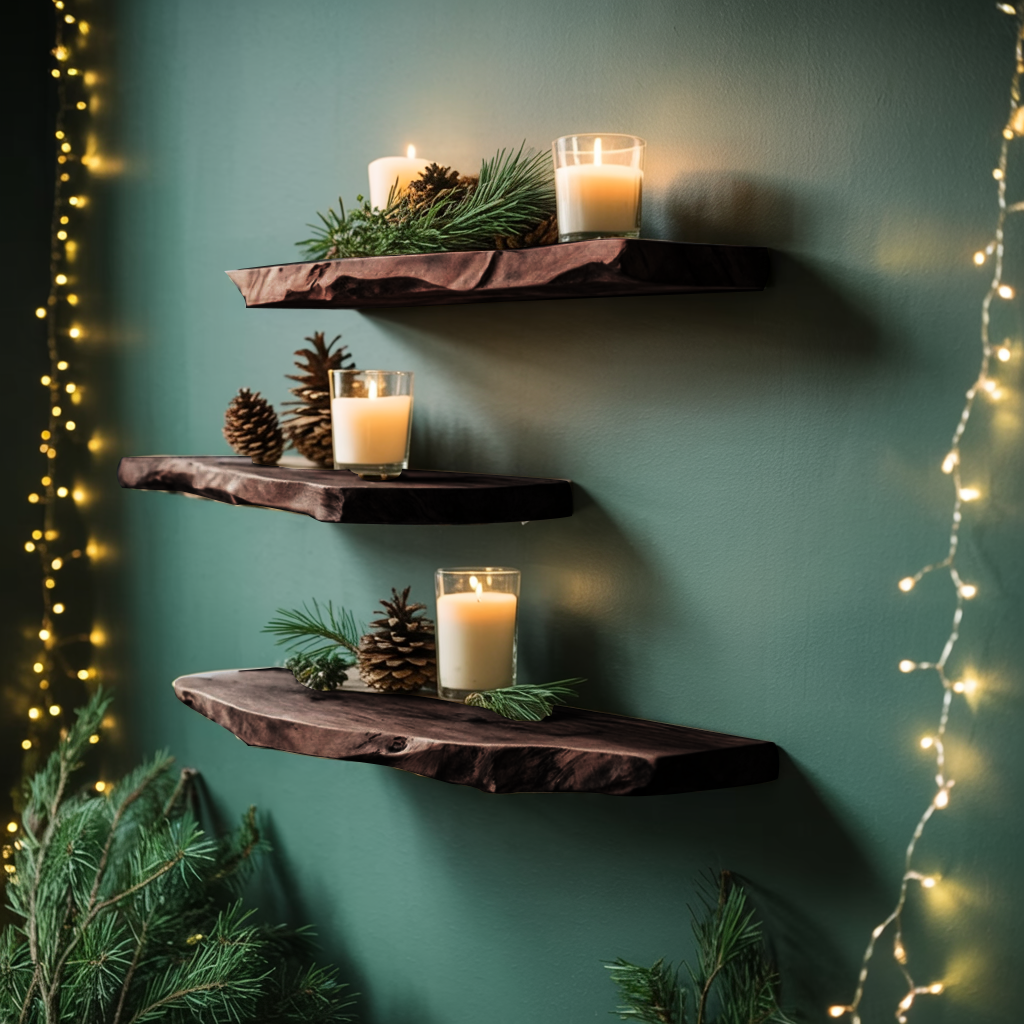 Mid Century Wooden Floating Shelf For Living Room Christmas Decor