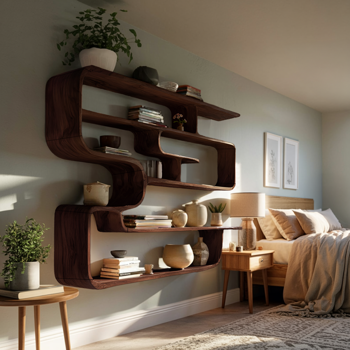 Rustic Live Edge Shelving Unit For Living Room Storage Display