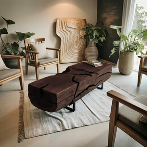 Organic Coffee Table With Charred Cracks For Living Room