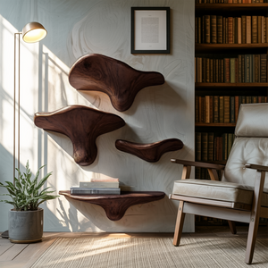 Modern Handcrafted Wooden Mushroom Shelf For Living Room Wall Decor